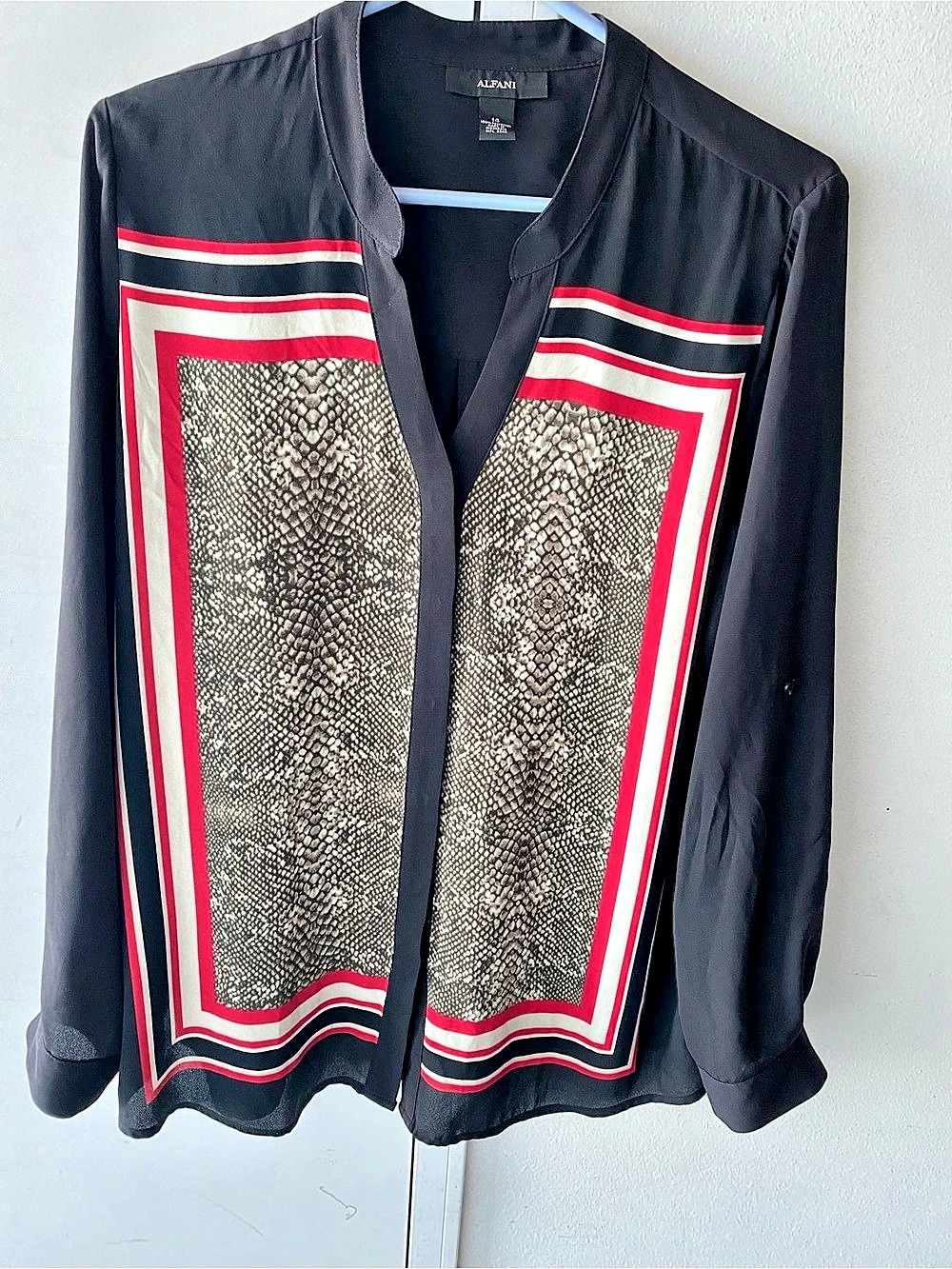 ALFANI Animal Print Blouse in Black & Red Size 14
